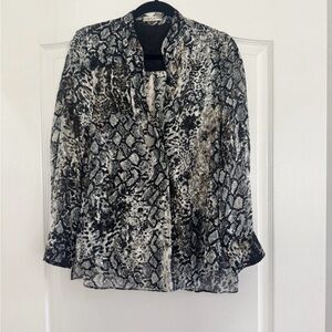 ALICE + OLIVIA Medium Snakeskin Print Velvet Burnout Silk Popover Blouse Sz M